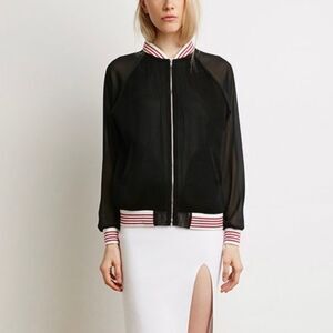 Forever 21 Sheer Sleeve Mesh Baseball Jacket Black Size Small